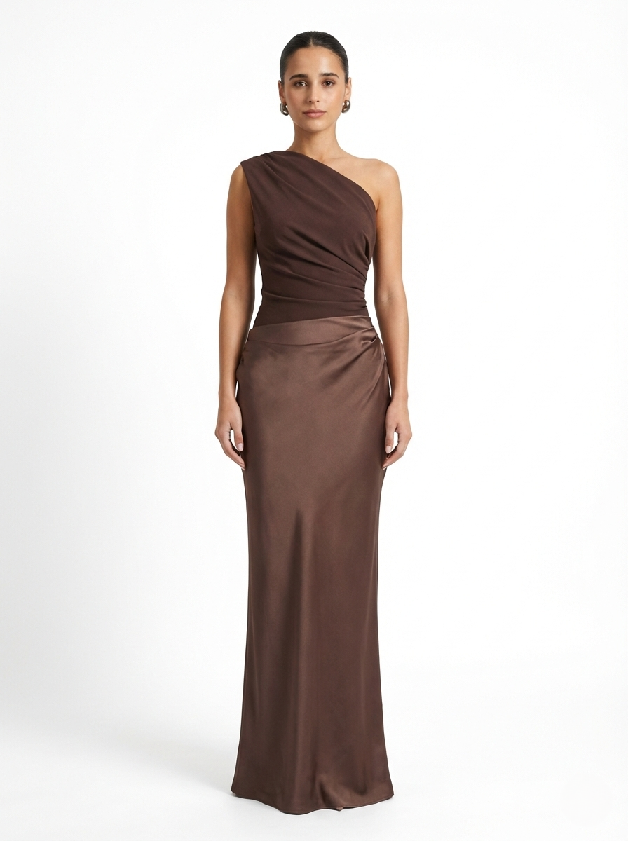 Natalia | Vestido maxi de satén de un solo hombro - rosa melano