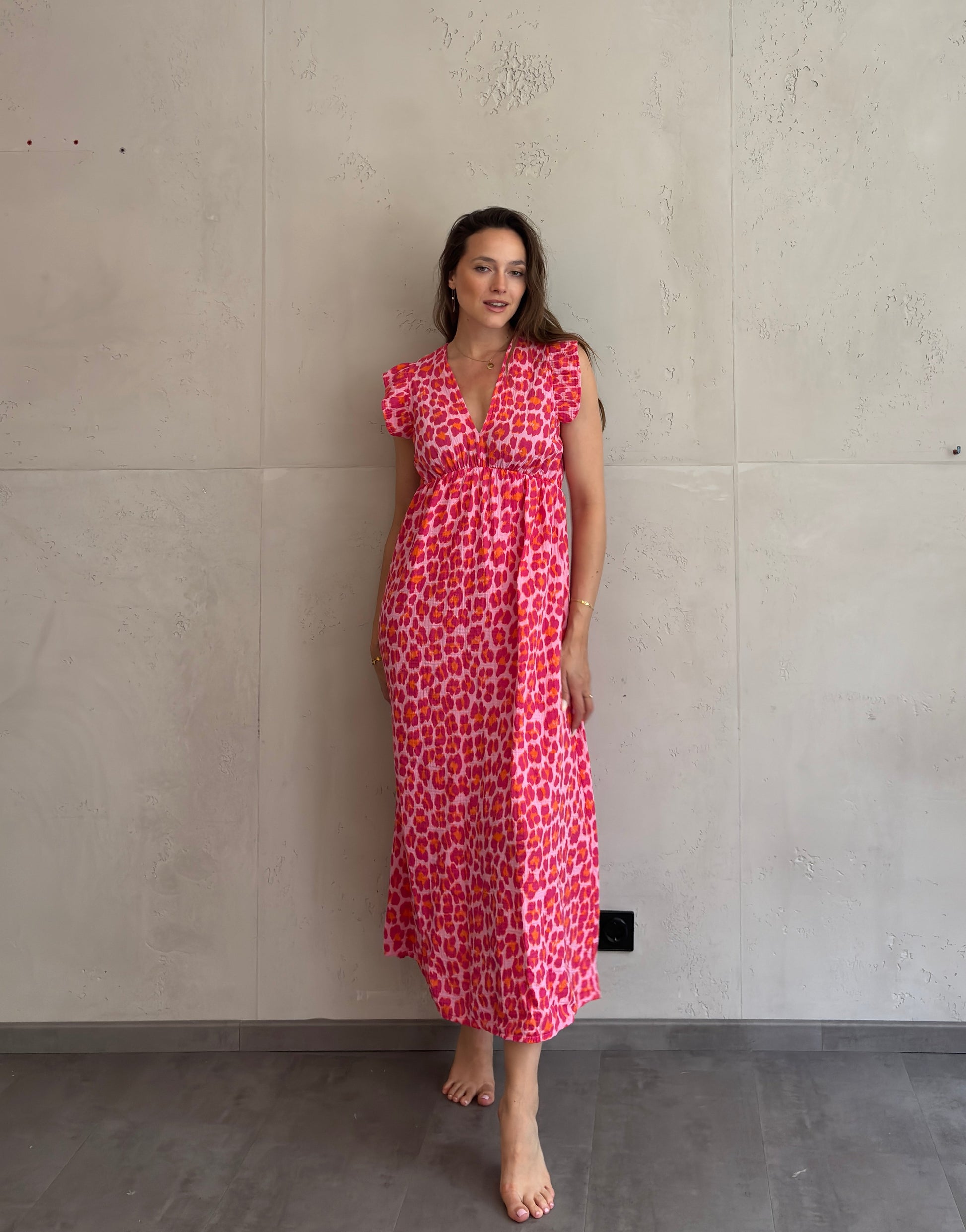 Mari Carmen | Vestido largo de leopardo con escote en la espalda - rosa melano