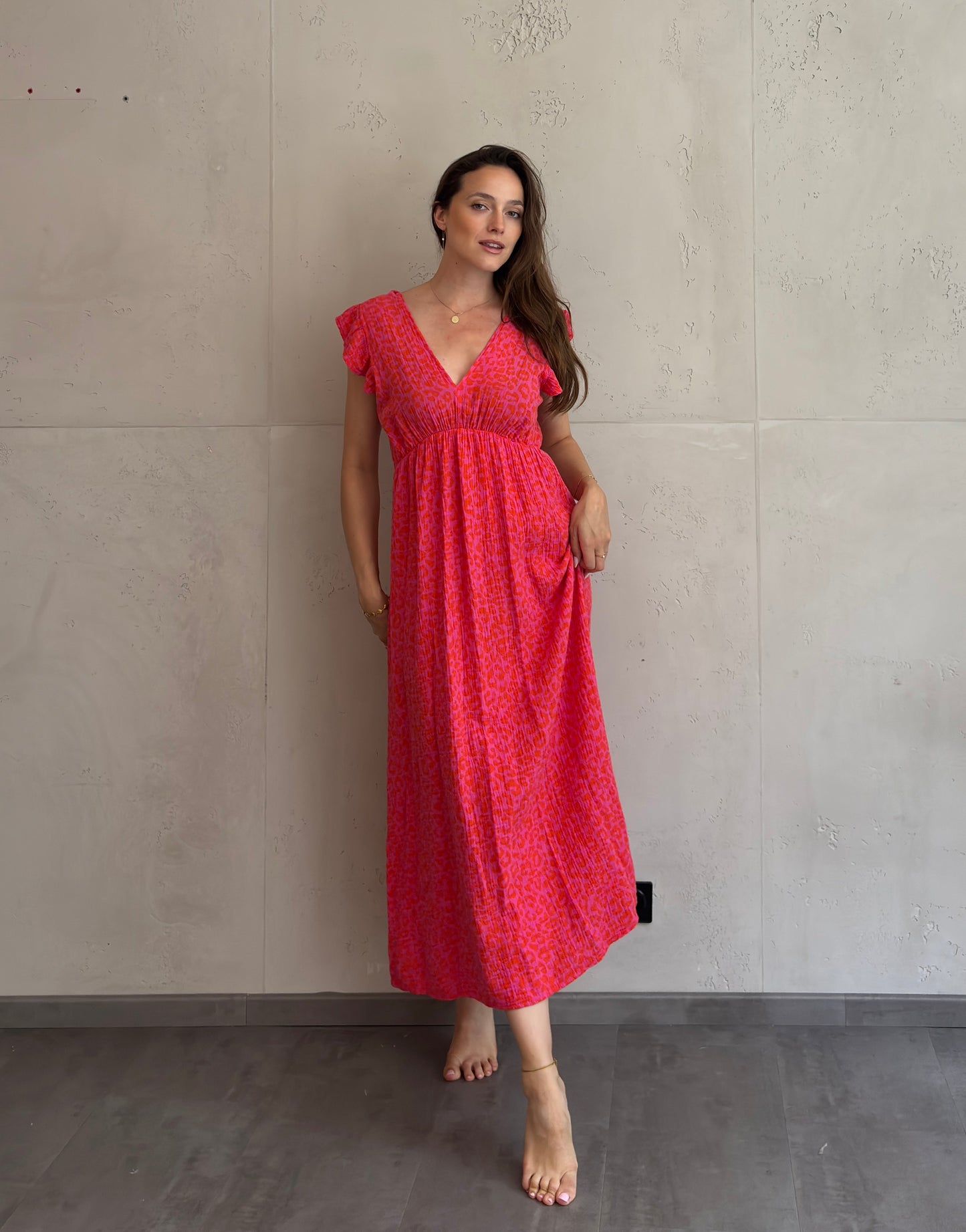 Mari Carmen | Vestido largo de leopardo con escote en la espalda - rosa melano