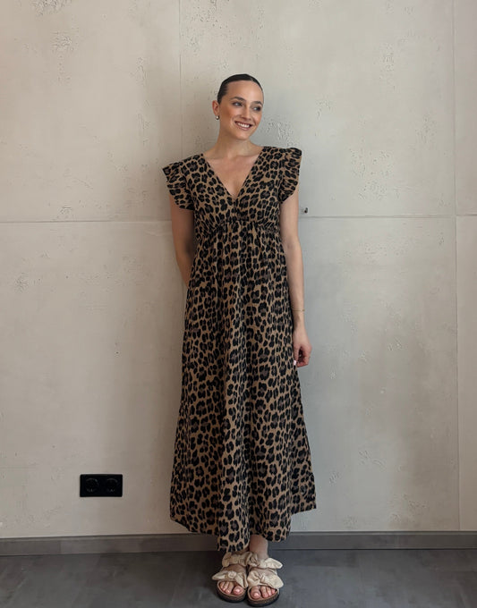 Mari Carmen | Vestido largo de leopardo con escote en la espalda - rosa melano